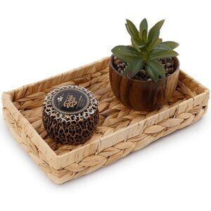 Bathroom Trays for Counter 10" Decorative Rattan Vanity Tray Wicker Storage